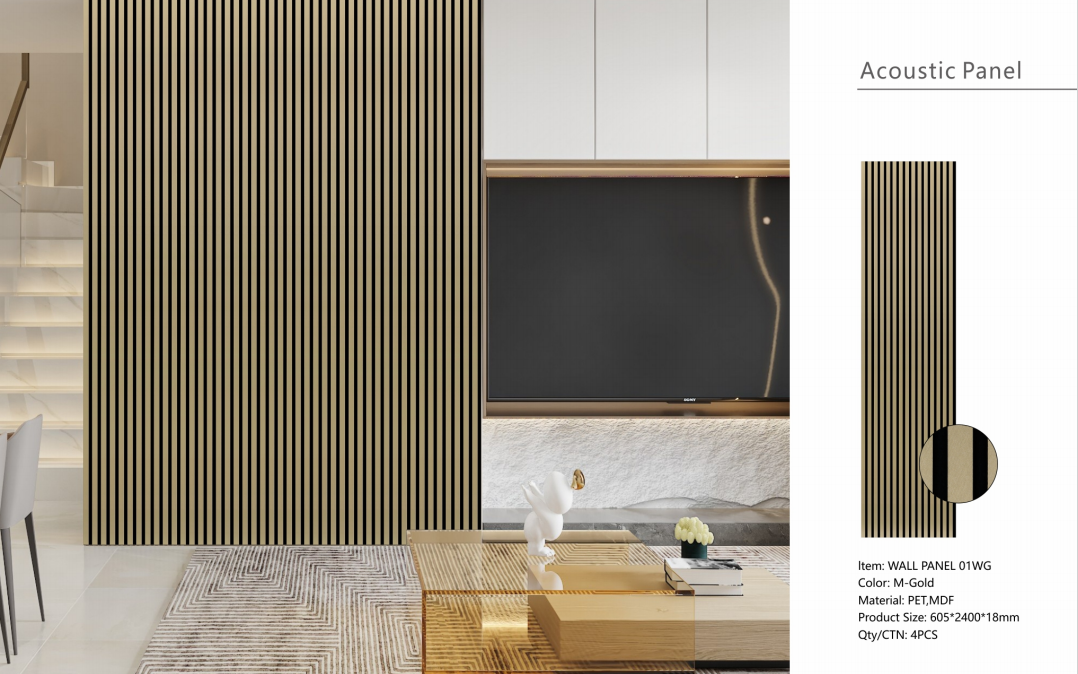 Wall Panel 01WG - Metallic Gold - Acoustic - 240cm - (1 pack / 4pcs)