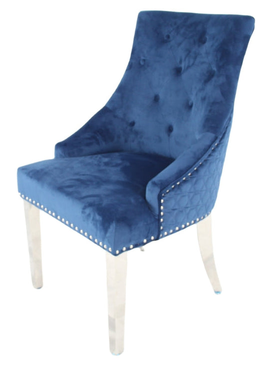 Roma Blue Chair (Lion Knocker/Chrome Legs)