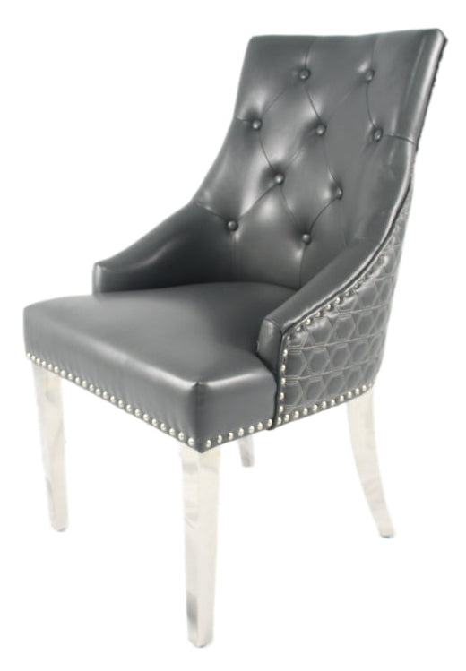 Roma PU Dark Grey Chair (Lion Knocker/Chrome Legs)