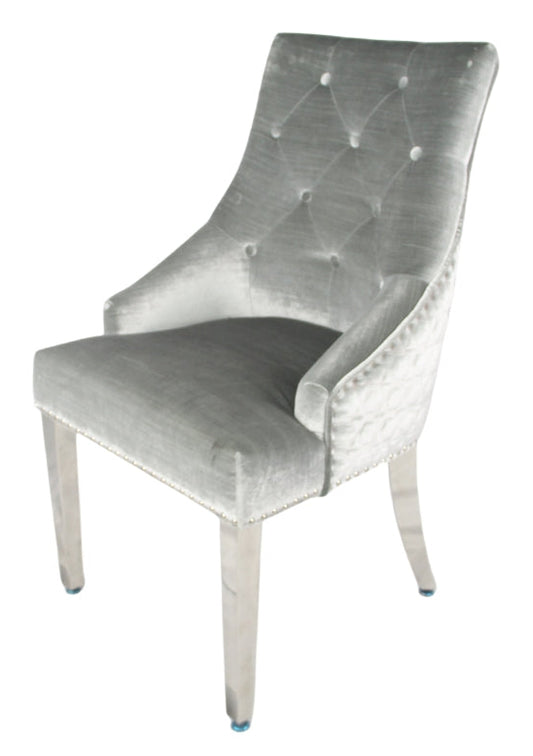 Roma Silver Grey Chair (Lion Knocker/Chrome Legs)