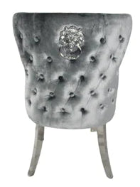 Lewis Light Grey Chair (Lion Knocker/Chrome Legs)