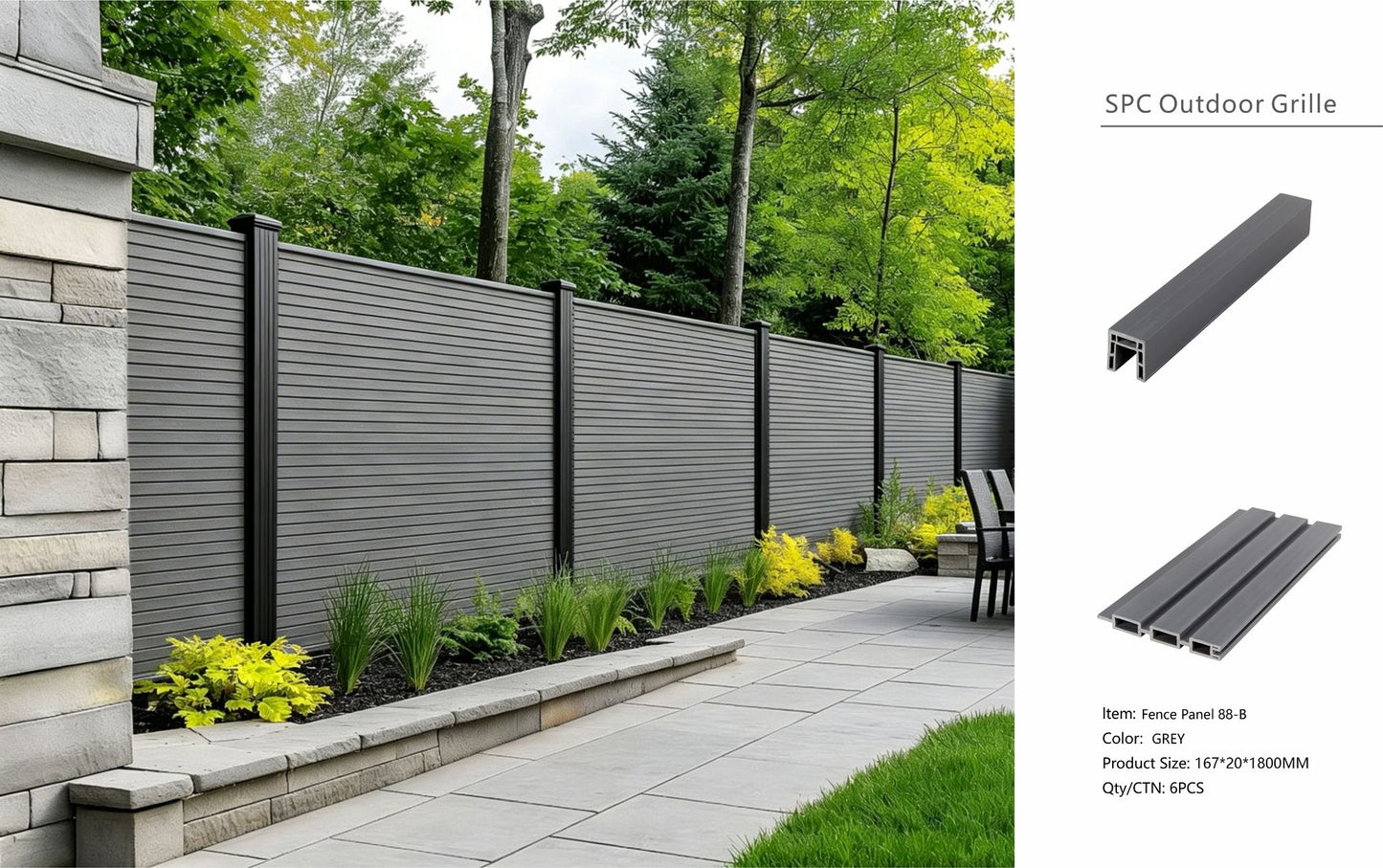 Fencing 88B - Grey Oak - Outdoor - 180cm (1 Pack / 6pcs)