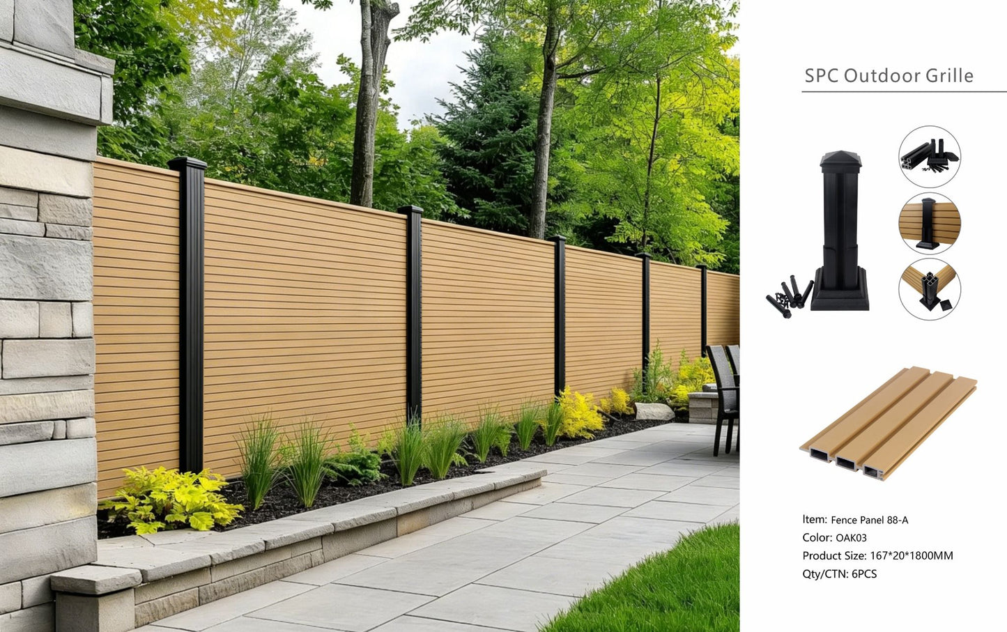 Fencing 88A - Oak 03 - Outdoor - 180cm (1 Pack / 6pcs)