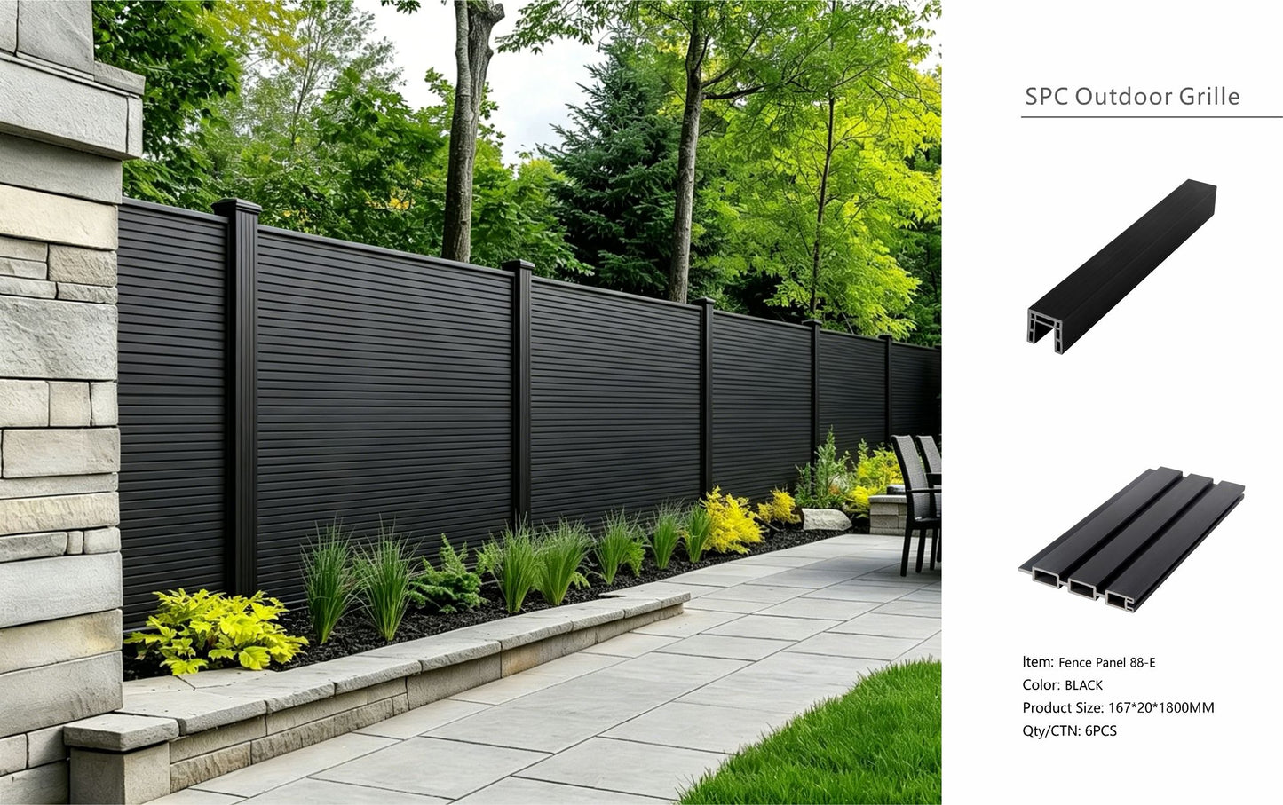 Fencing 88E - Black - Outdoor - 180cm (1 Pack / 6pcs)