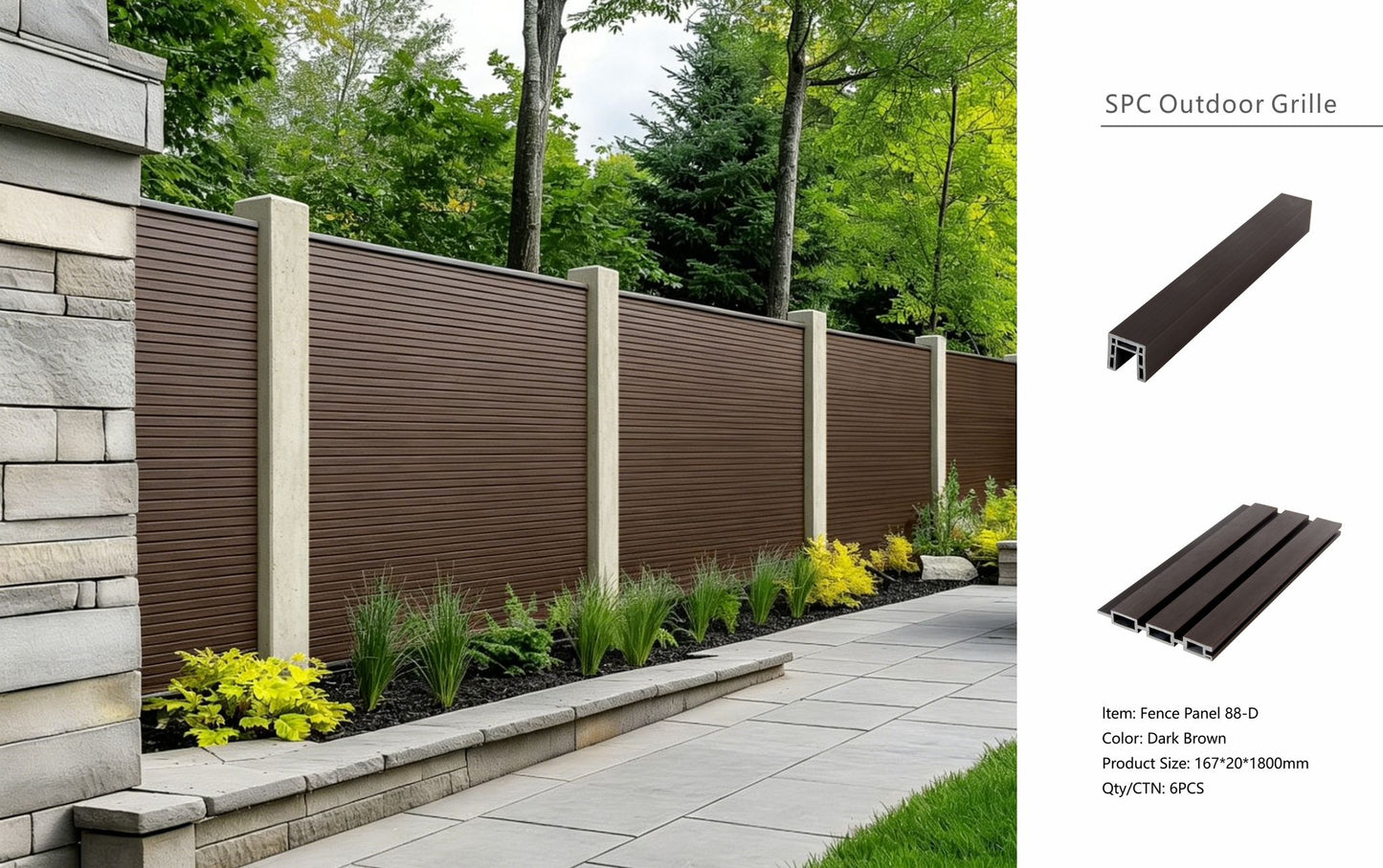 Fencing 88D - Dark Brown - Outdoor - 180cm (1 Pack / 6pcs)