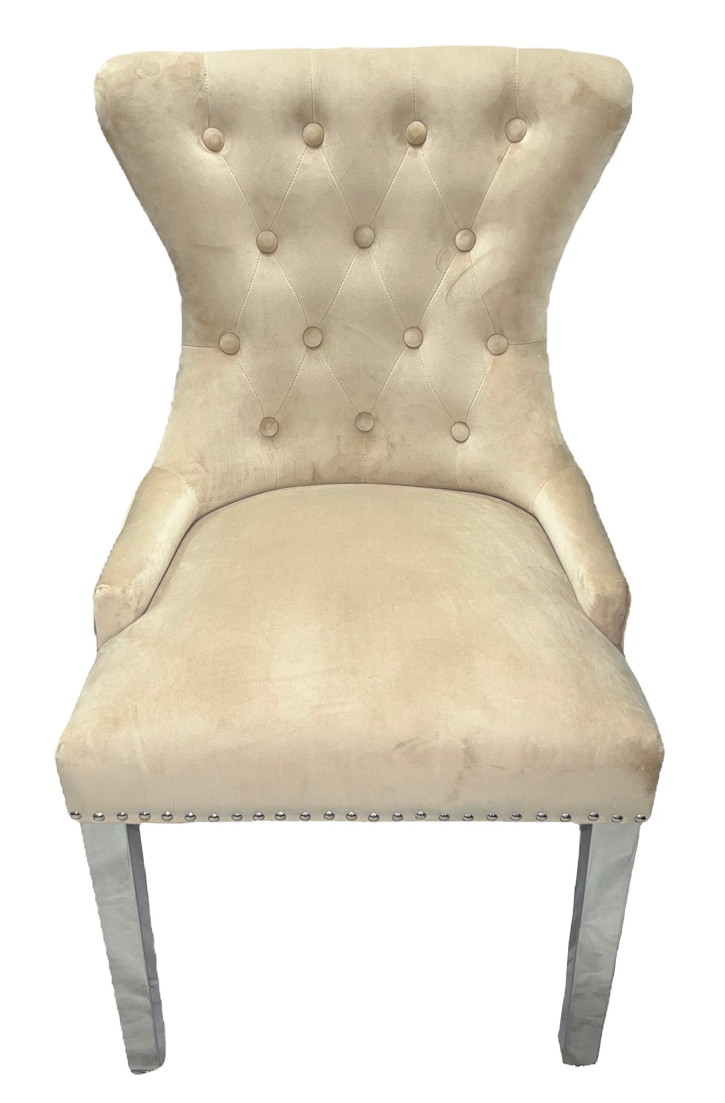 Chelsea 01 Cream Chair (Lion Knocker/Chrome Legs)