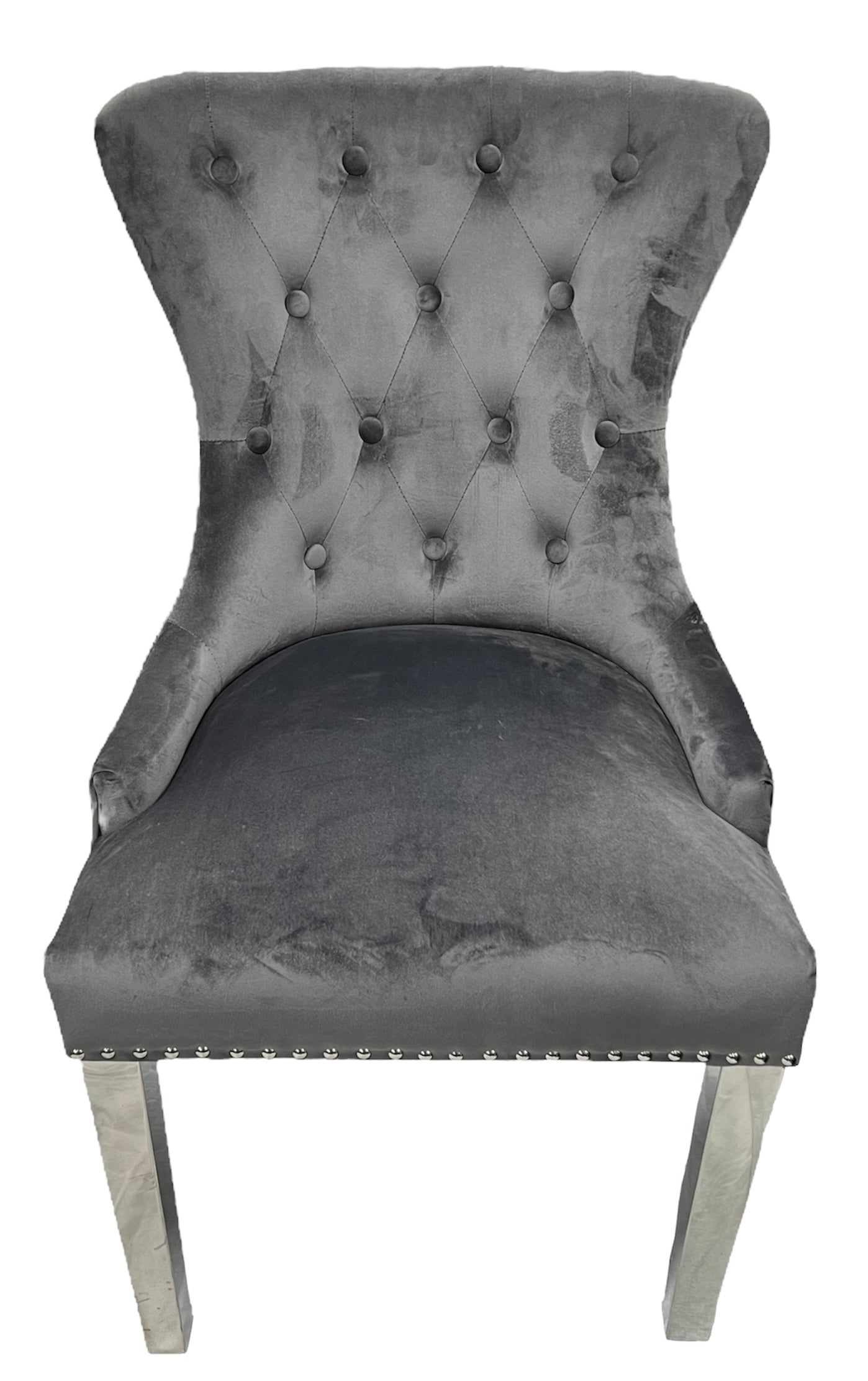 Chelsea 01 Dark Grey Chair (Lion Knocker/Chrome Legs)