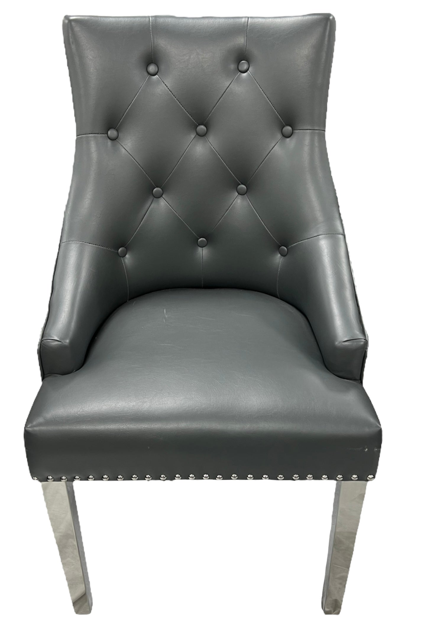 Roma PU Dark Grey Chair (Ring Knocker/Chrome Legs)