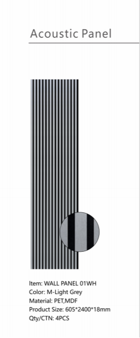 Wall Panel 01WH - Metallic Light Grey - Acoustic - 240cm - (1 pack / 4pcs)