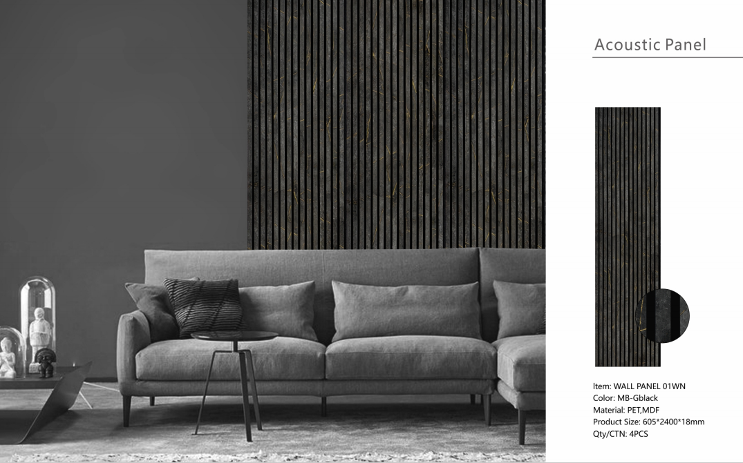 Wall Panel 01 WN / Marble-Gold Black  (Acoustic) - 1 pack(4pcs)