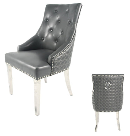 Roma PU Dark Grey Chair (Ring Knocker/Chrome Legs)