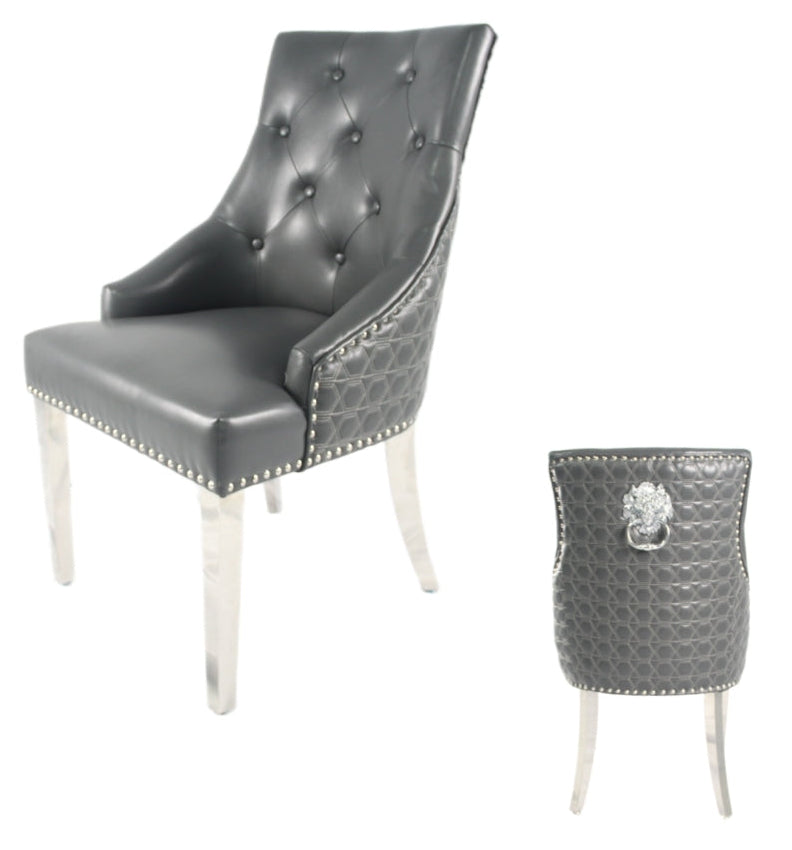 Roma PU Dark Grey Chair (Lion Knocker/Chrome Legs)