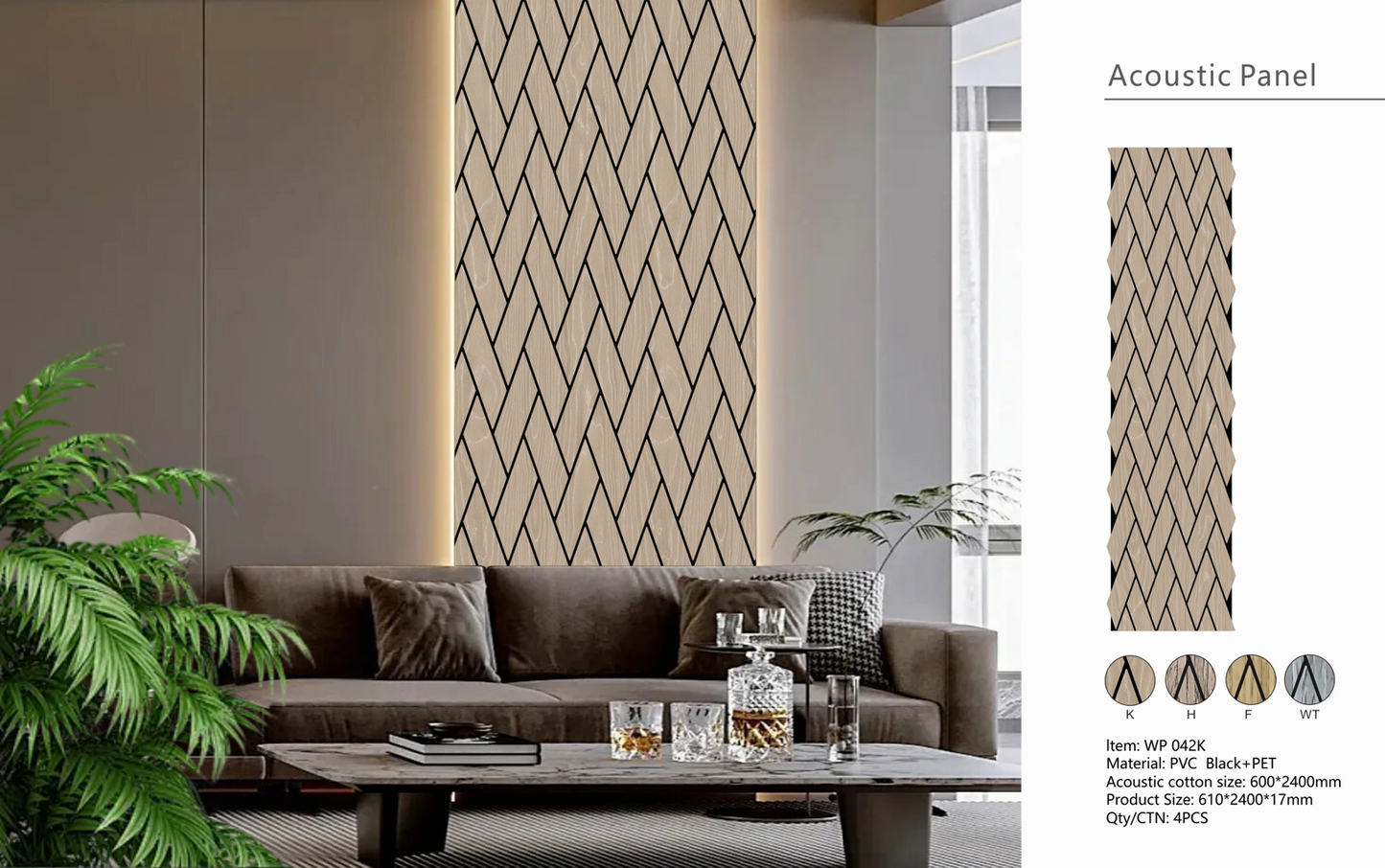 Wall Panel 42K - Shadow Oak - Acoustic - 240cm - (1 pack / 4pcs)