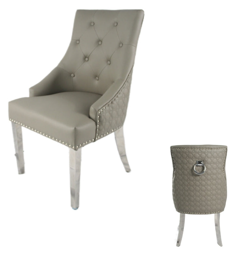 Roma PU Light Grey Chair (Ring Knocker/Chrome Legs)