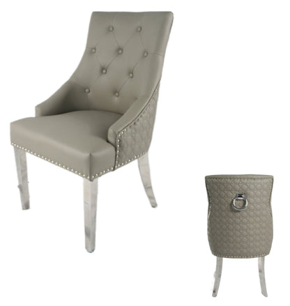 Roma PU Light Grey Chair (Ring Knocker/Chrome Legs)