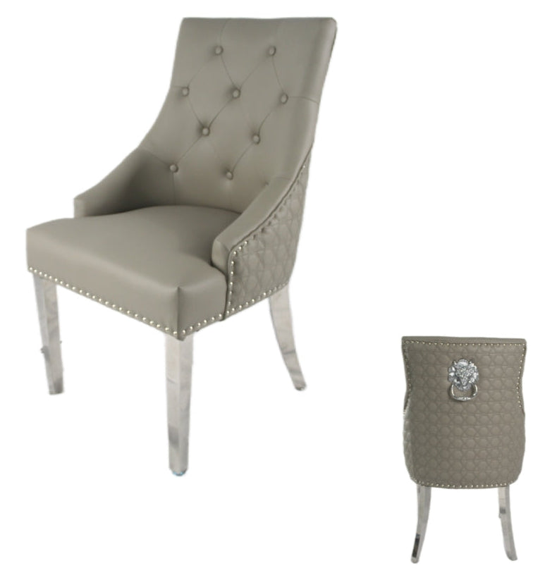 Roma PU Light Grey Chair (Lion Knocker/Chrome Legs)