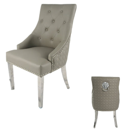 Roma PU Light Grey Chair (Lion Knocker/Chrome Legs)