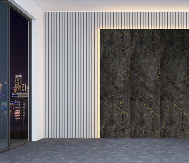 Wall Panel 07C - Gold and Black Marble - Wall Board - 240cm - (1 pack / 4pcs)