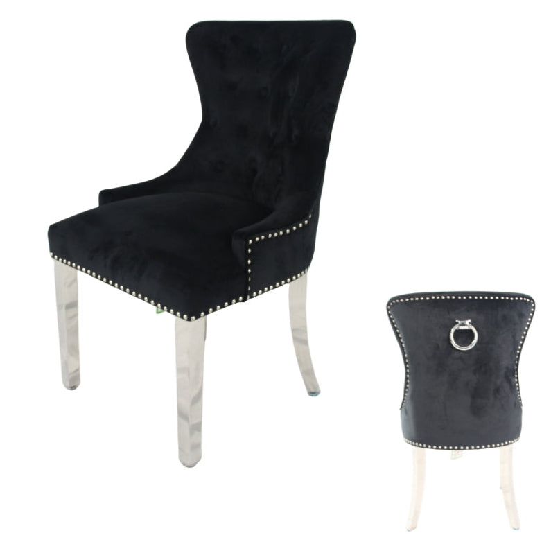Chelsea Black Chair (Ring Knocker/Chrome Legs)