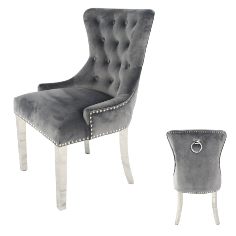 Chelsea Dark Grey Chair (Ring Knocker/Chrome Legs)