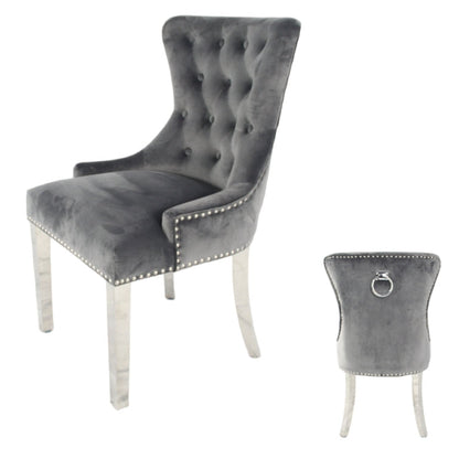 Chelsea Dark Grey Chair (Ring Knocker/Chrome Legs)