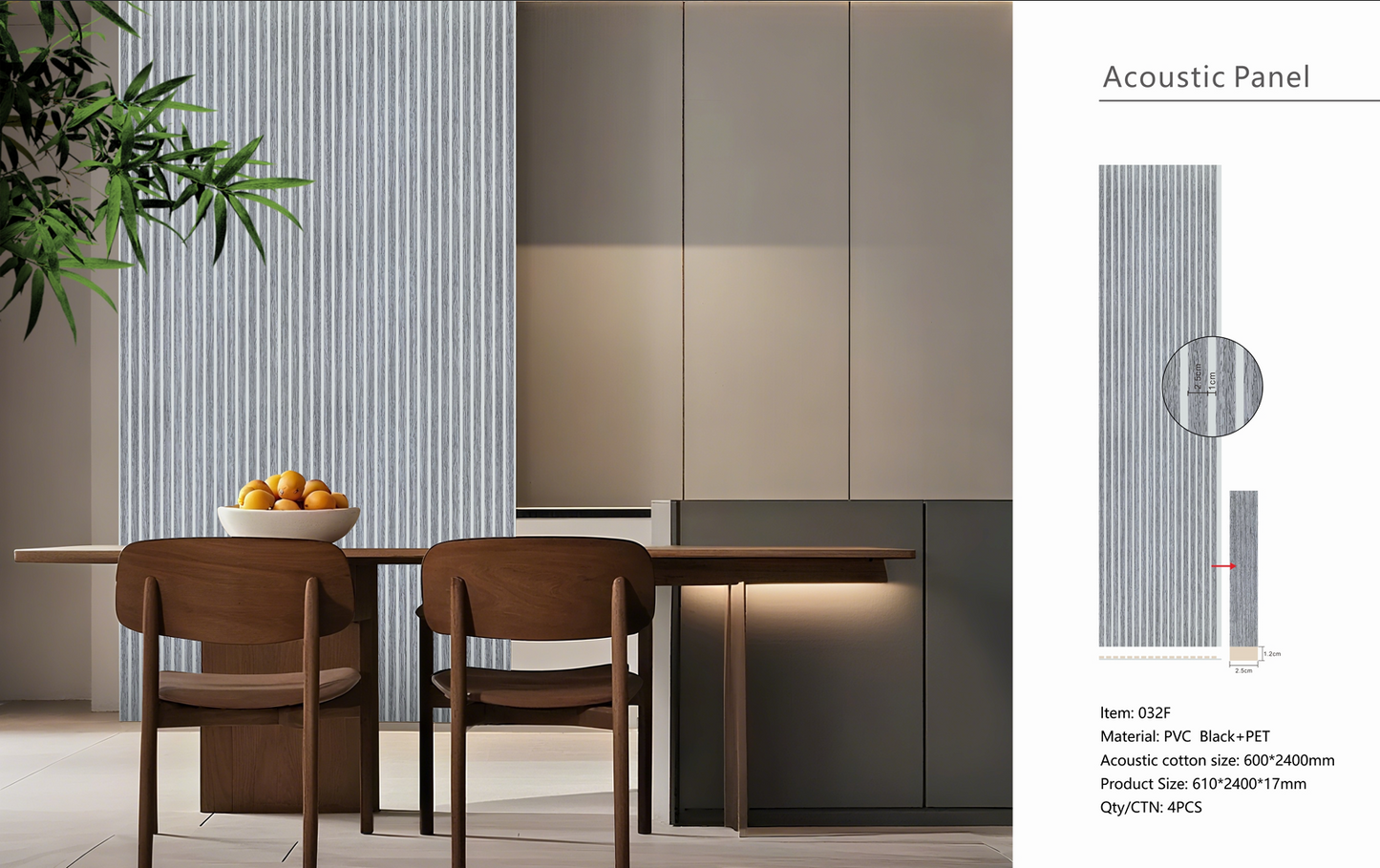 Wall Panel 32F - Grey Oak - Acoustic - 240cm - (1 pack / 4pcs)