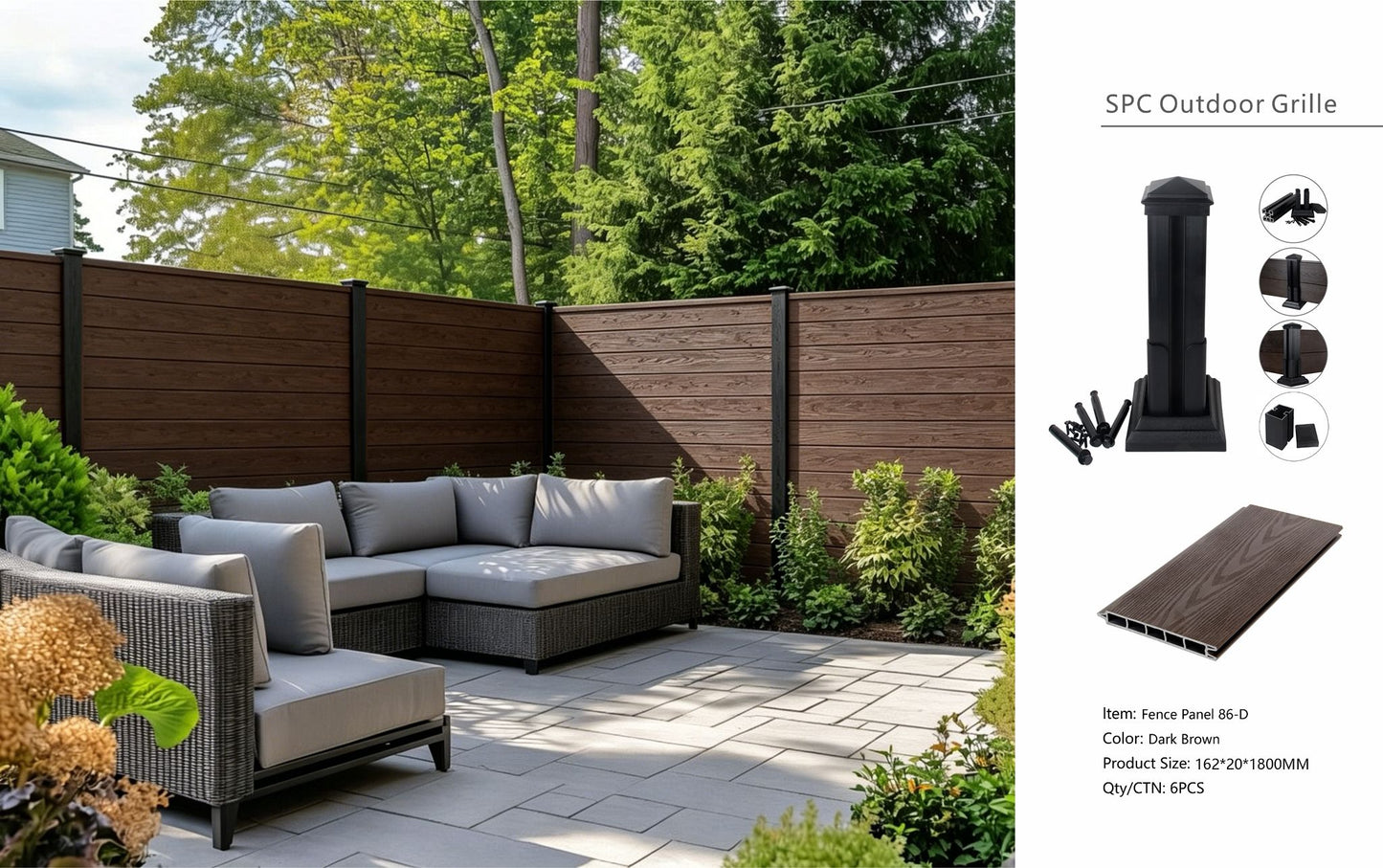 Fencing 86D - Dark Brown - Outdoor - 180cm (1 Pack / 6pcs)