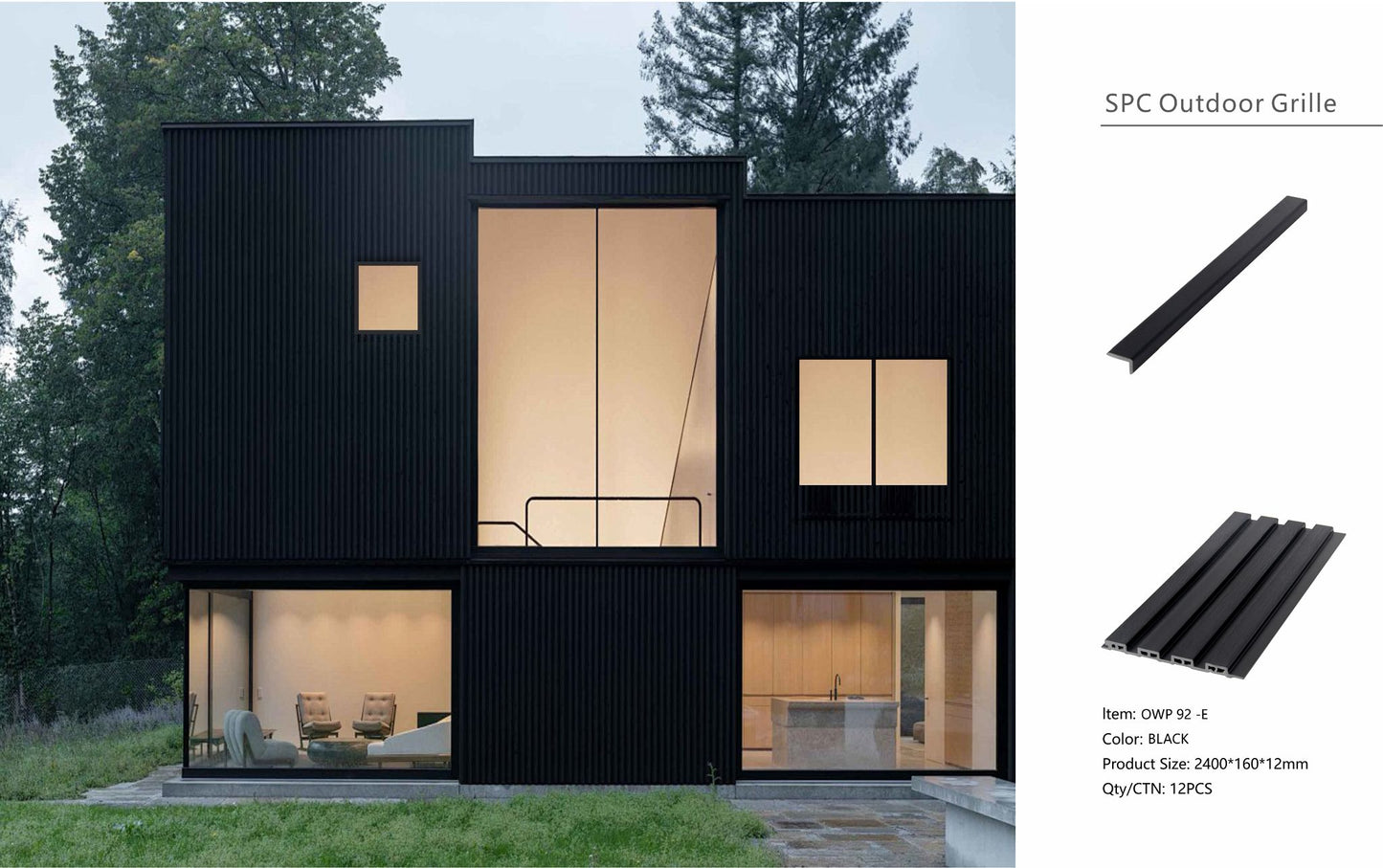 Wall Panel 92E - Black - Outdoor - 290cm - (1 pack / 12pcs)
