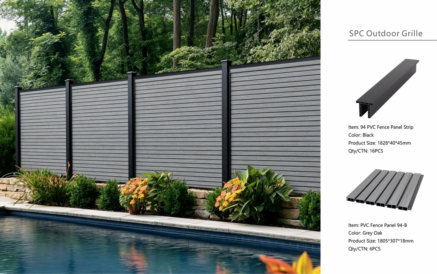 Fencing 94B - Grey Oak - Outdoor - 180cm (1 Pack / 6pcs)