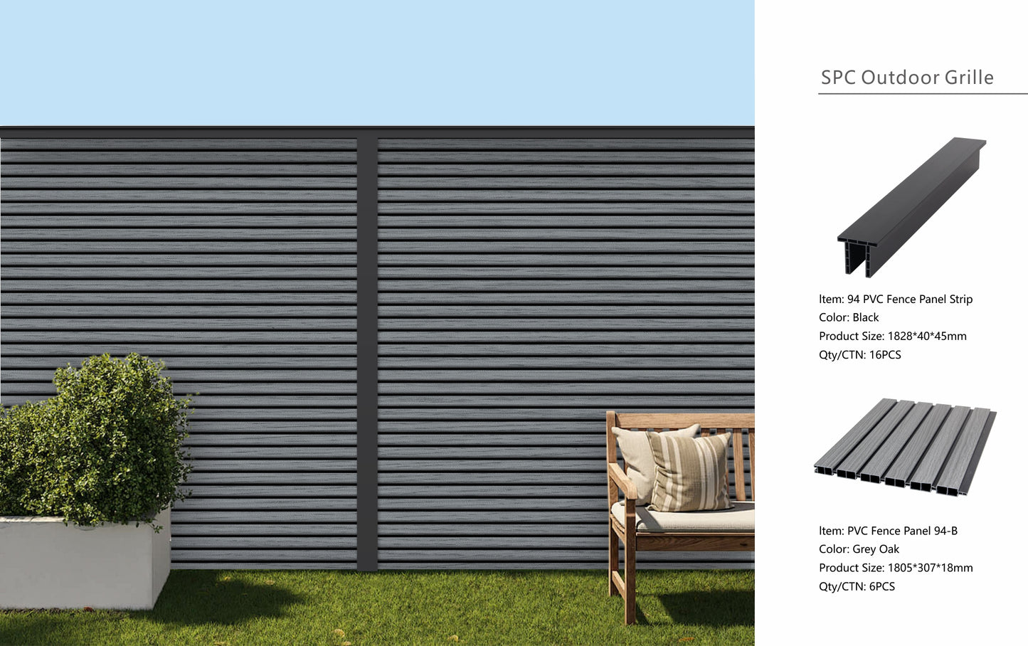 Fencing 94B - Grey Oak - Outdoor - 180cm (1 Pack / 6pcs)