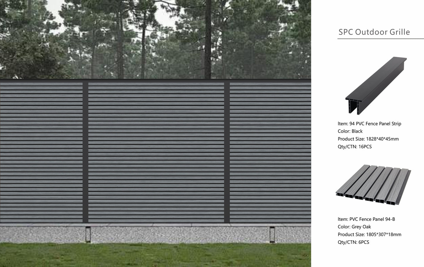 Fencing 94B - Grey Oak - Outdoor - 180cm (1 Pack / 6pcs)