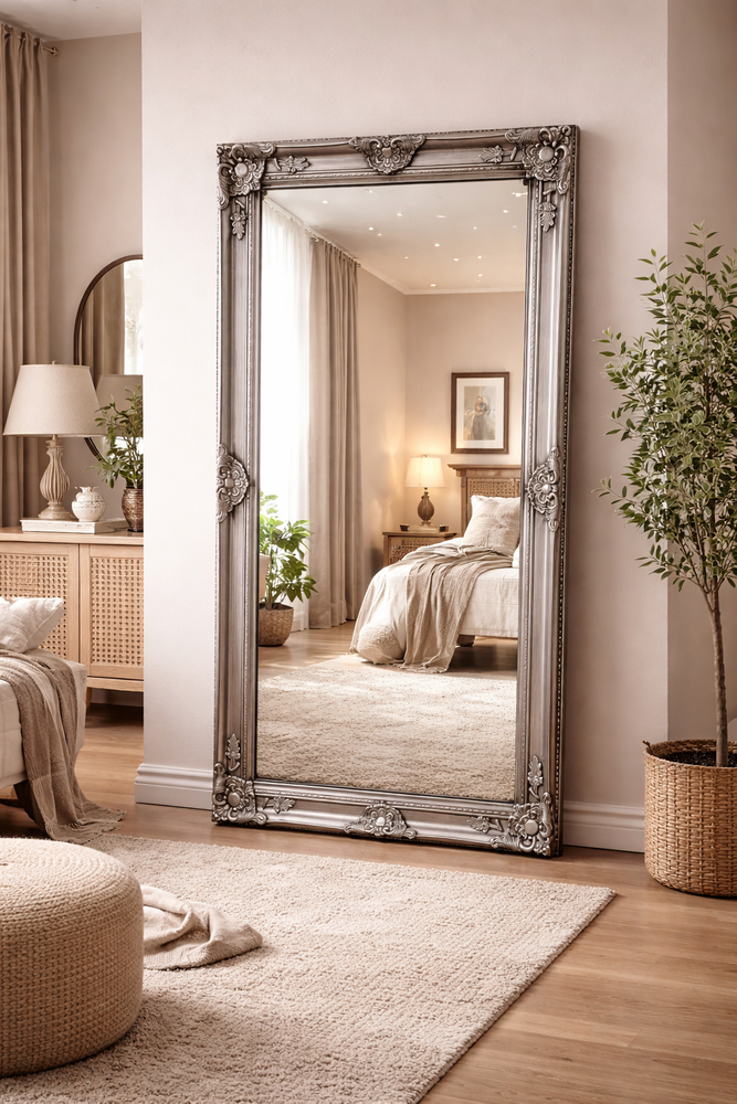 Wooden Frame Mirror - Dark Silver