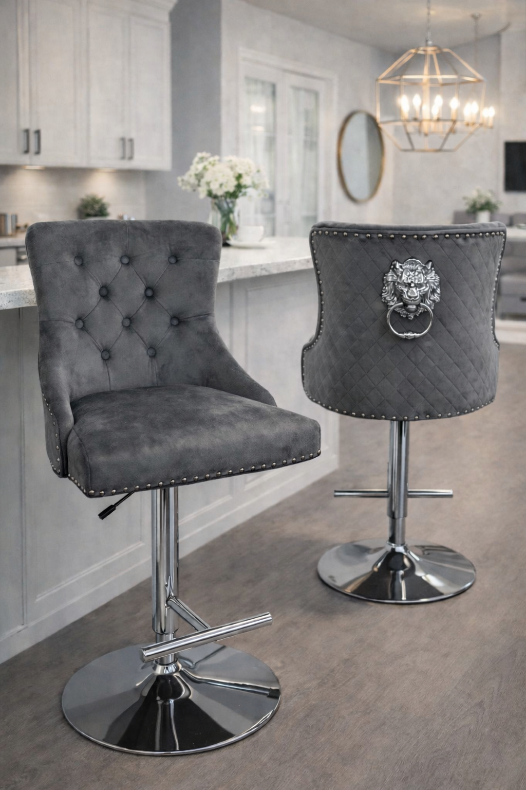 Mayfair Dark Grey Bar Stool (Lion Knocker)