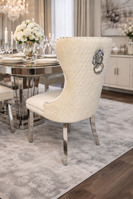 Mayfair Ivory Chair (Lion Knocker/Chrome Legs)