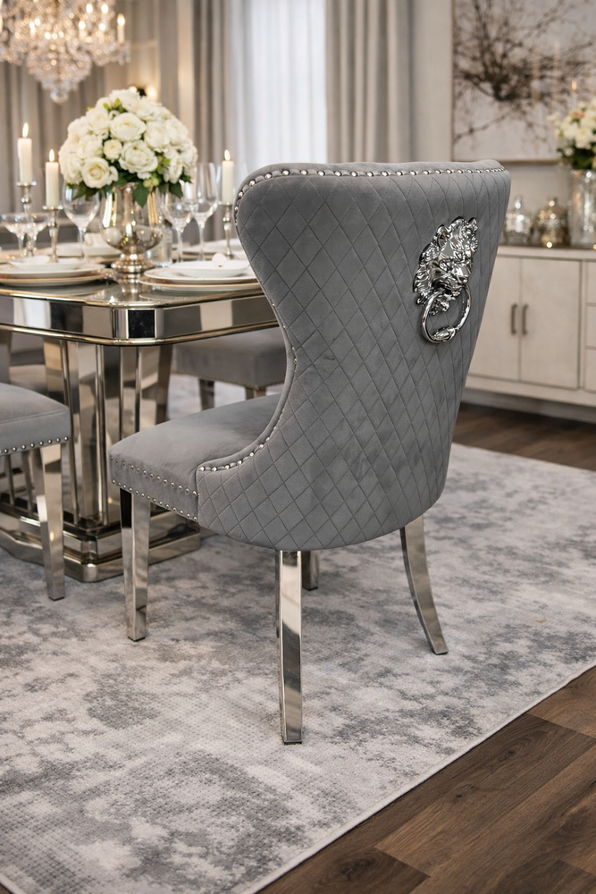 Mayfair Dark Grey Chair (Lion Knocker/Chrome Legs)