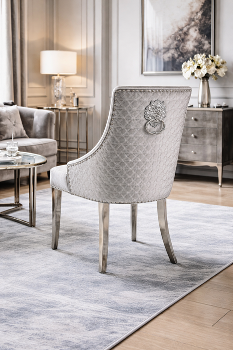 Roma Silver Grey Chair (Lion Knocker/Chrome Legs)