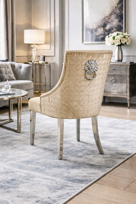 Roma Mink Chair (Lion Knocker/Chrome Legs)