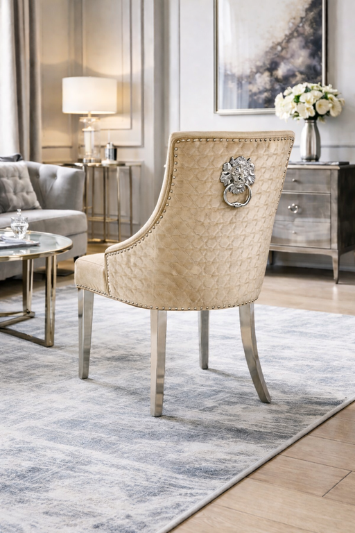 Roma Mink Chair (Lion Knocker/Chrome Legs)