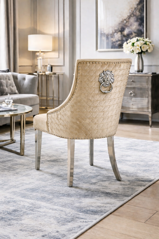 Roma Mink Chair (Lion Knocker/Chrome Legs)
