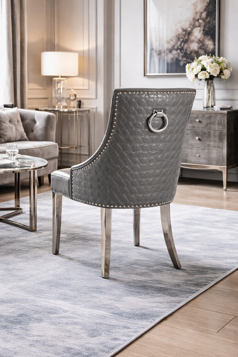 Roma PU Dark Grey Chair (Ring Knocker/Chrome Legs)