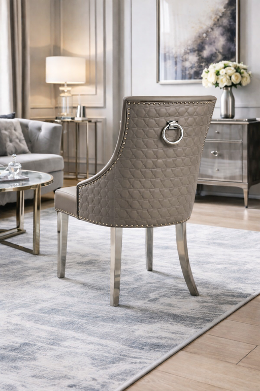 Roma PU Light Grey Chair (Ring Knocker/Chrome Legs)