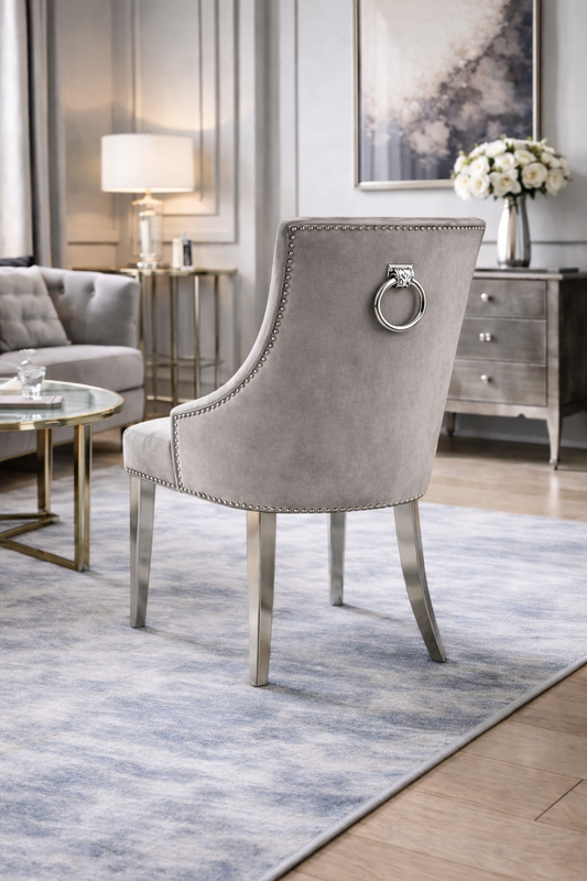 Jessica Dark Grey Chair (Ring Knocker/Chrome Legs)