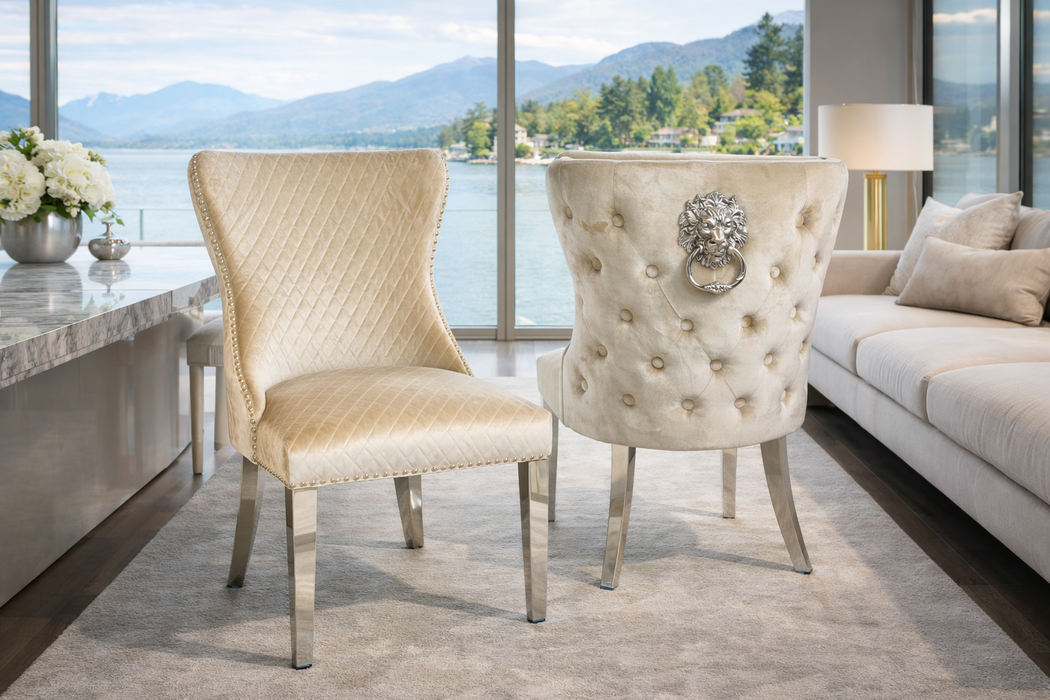 Lewis Mink Chair (Lion Knocker/Chrome Legs)