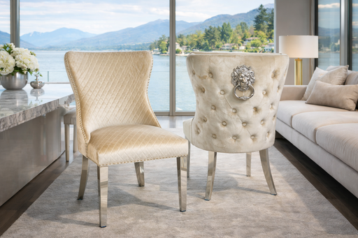 Lewis Mink Chair (Lion Knocker/Chrome Legs)