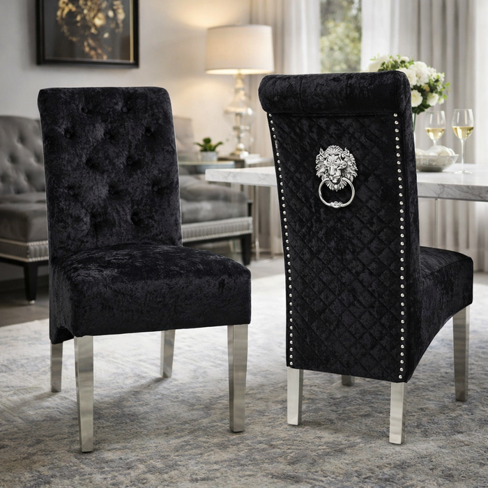 Lucy 01 Crushed Black Chair (Lion Knocker/Chrome Legs)