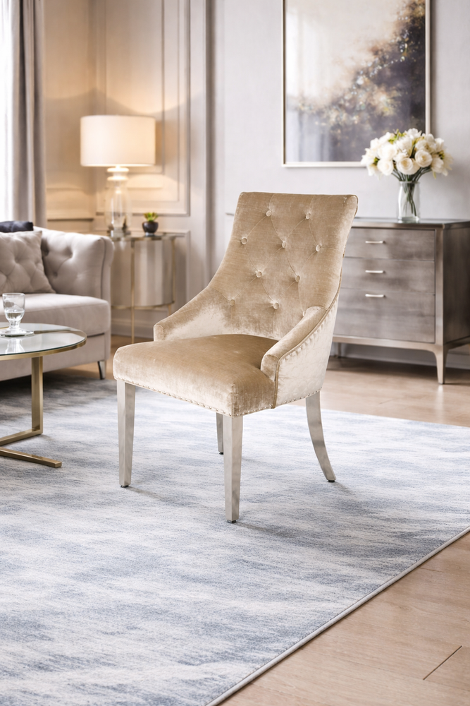 Roma Mink Chair (Lion Knocker/Chrome Legs)