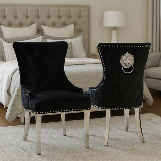 Chelsea 01 Black Chair (Lion Knocker/Chrome Legs)