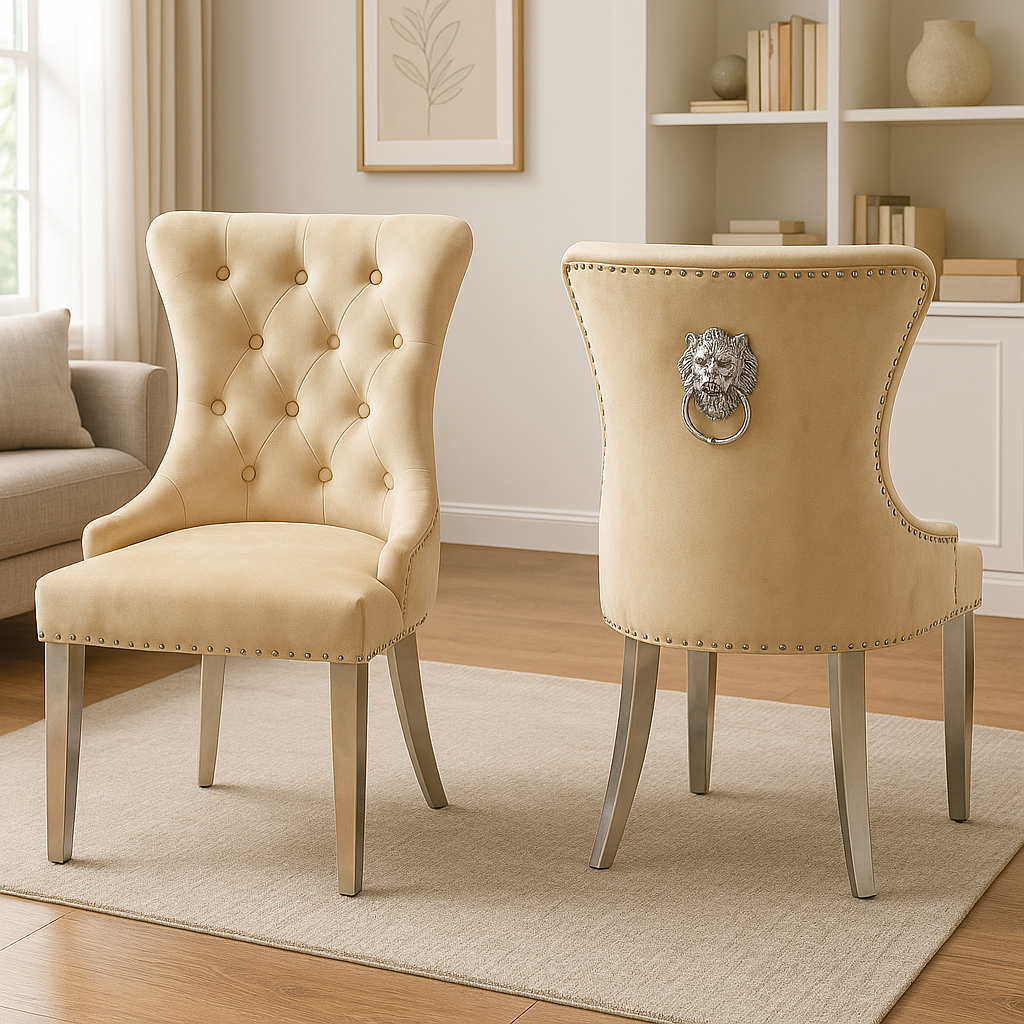 Chelsea 01 Cream Chair (Lion Knocker/Chrome Legs)
