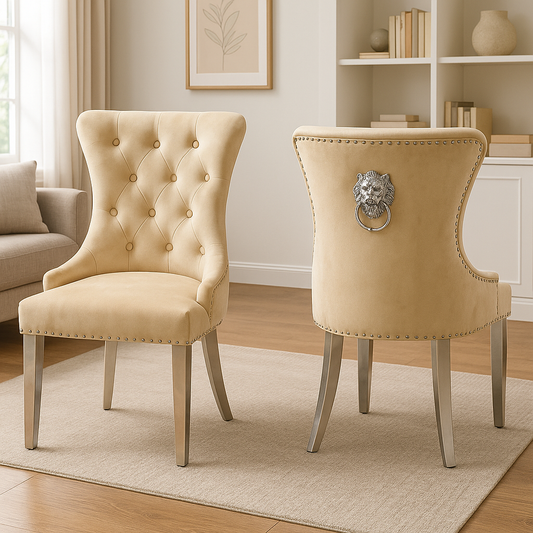 Chelsea 01 Cream Chair (Lion Knocker/Chrome Legs)