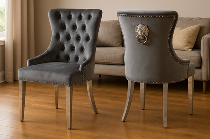 Chelsea 01 Dark Grey Chair (Lion Knocker/Chrome Legs)